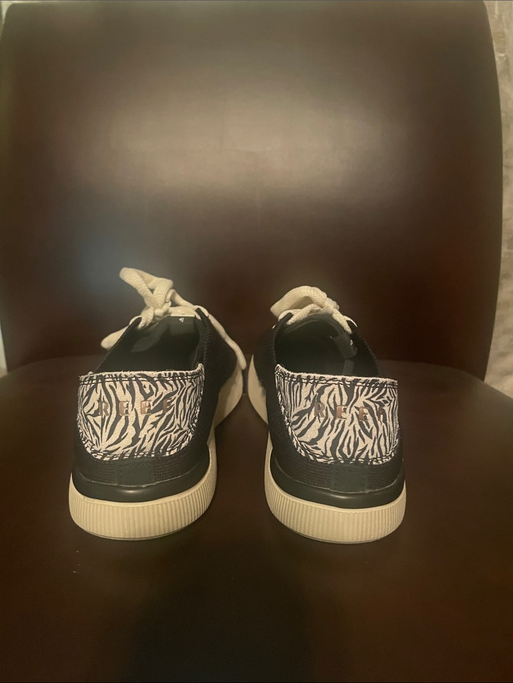 Reef Womens Black Neptune Sneakers with White Laces and Zebra print heel - Picture 3 of 7